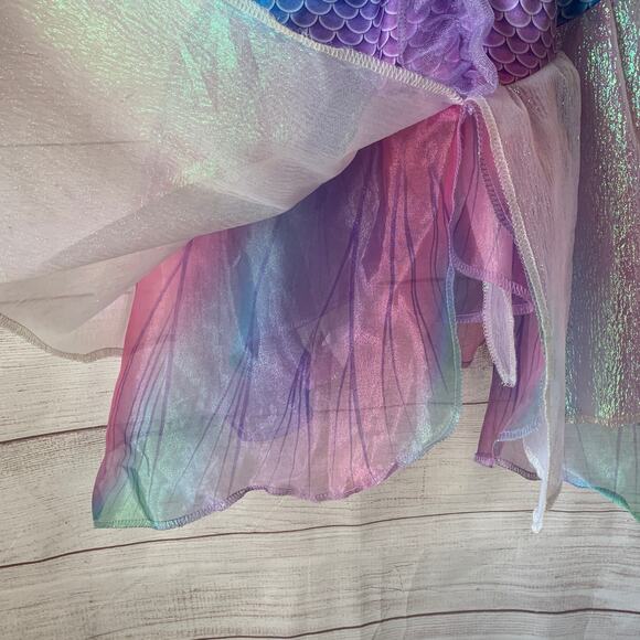 Girls Iridescent Mermaid Dress Costume Outfit Shimmery Polka Dots Layer Skirt - Picture 10 of 15